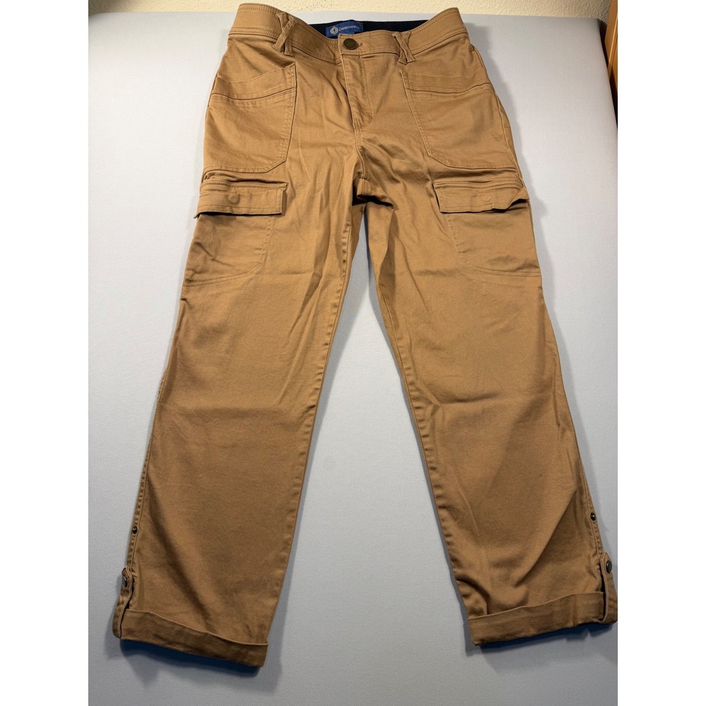 Democracy Ab Solution Cargo Pants Tan Khaki Straight Leg Button Cuff Womens 16